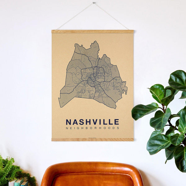 Nashville Neighborhood Map Poster, Nashville City Map Art Print