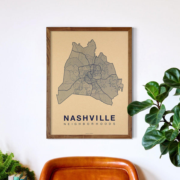 Nashville Neighborhood Map Poster, Nashville City Map Art Print