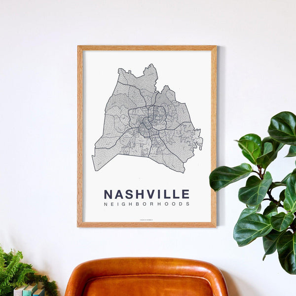 Nashville Neighborhood Map Poster, Nashville City Map Art Print
