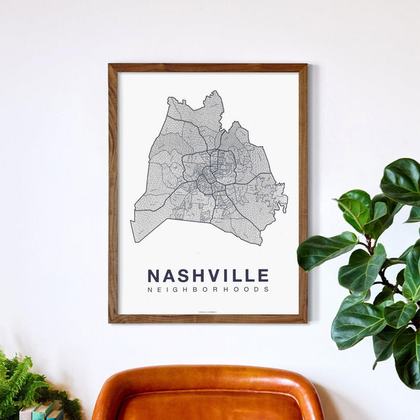 Nashville Neighborhood Map Poster, Nashville City Map Art Print