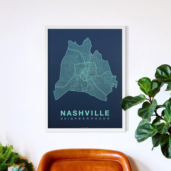 Nashville Neighborhood Map Poster, Nashville City Map Art Print