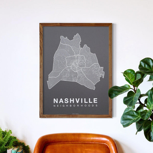 Nashville Neighborhood Map Poster, Nashville City Map Art Print