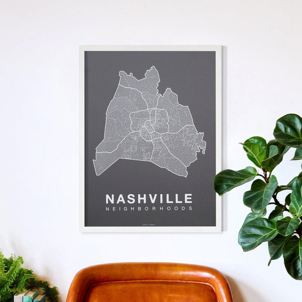 Nashville Neighborhood Map Poster, Nashville City Map Art Print