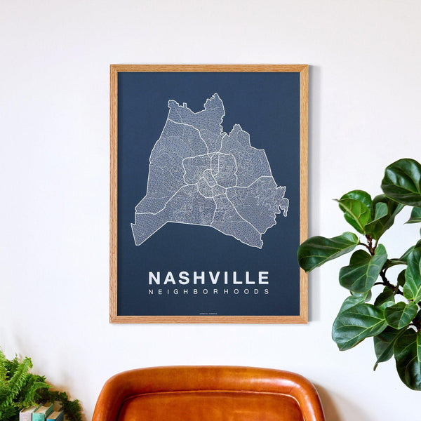 Nashville Neighborhood Map Poster, Nashville City Map Art Print