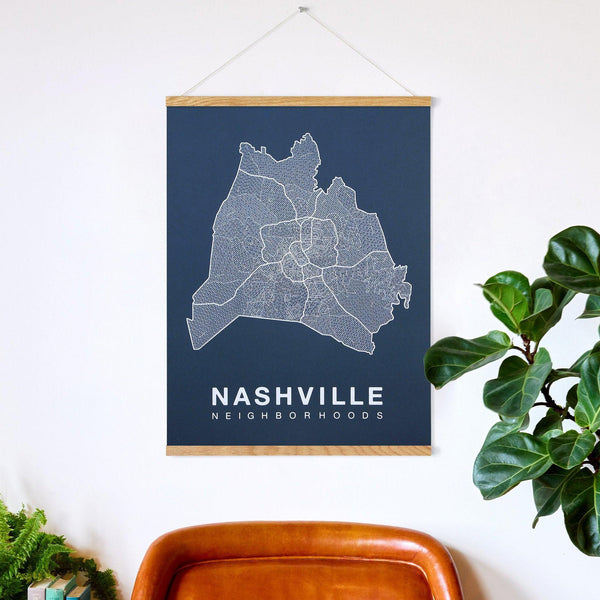 Nashville Neighborhood Map Poster, Nashville City Map Art Print