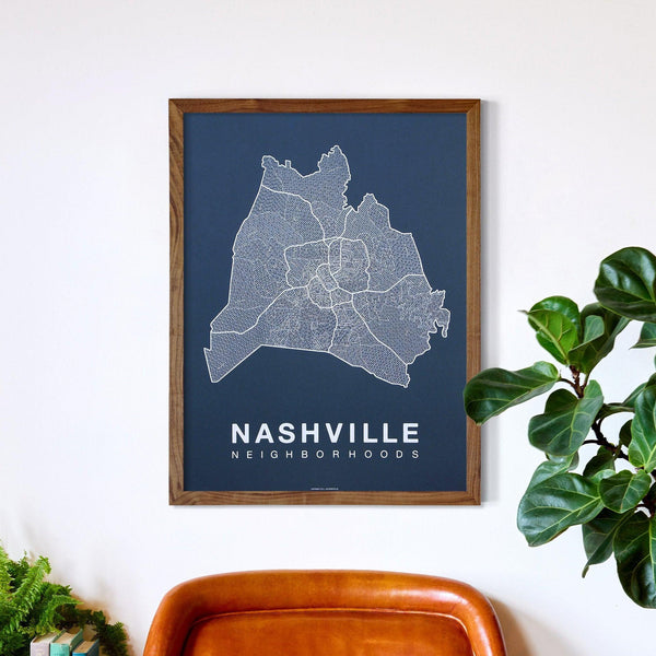 Nashville Neighborhood Map Poster, Nashville City Map Art Print