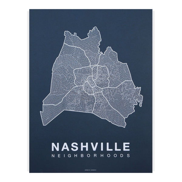 Nashville Neighborhood Map Poster, Nashville City Map Art Print