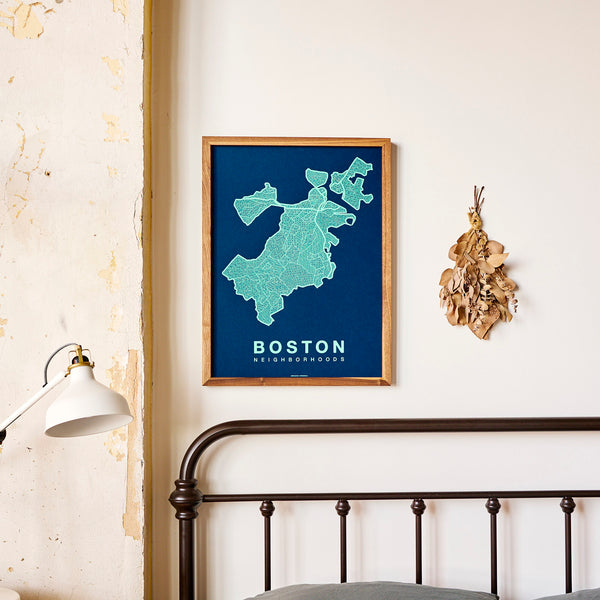 Boston Neighborhood Map Poster, Boston City Map Art Print
