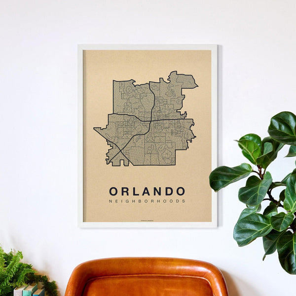 Orlando Neighborhood Map Poster, Orlando City Map Art Print