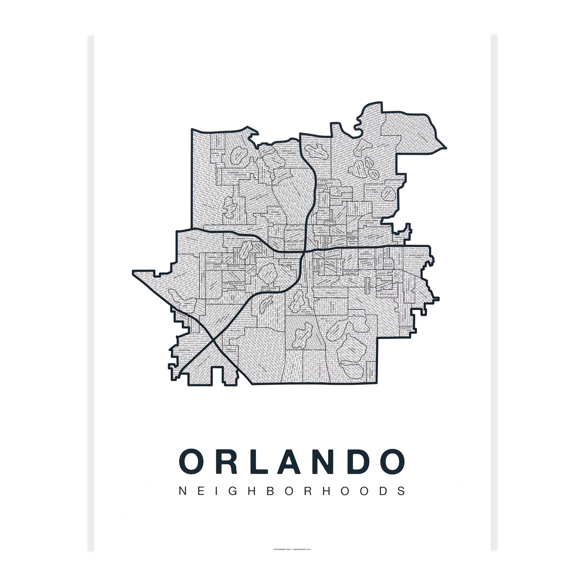 Orlando Neighborhood Map Poster | Orlando City Map – Native Maps, image size:1200x1200