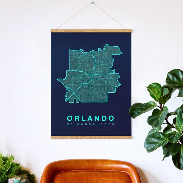Orlando Neighborhood Map Poster, Orlando City Map Art Print