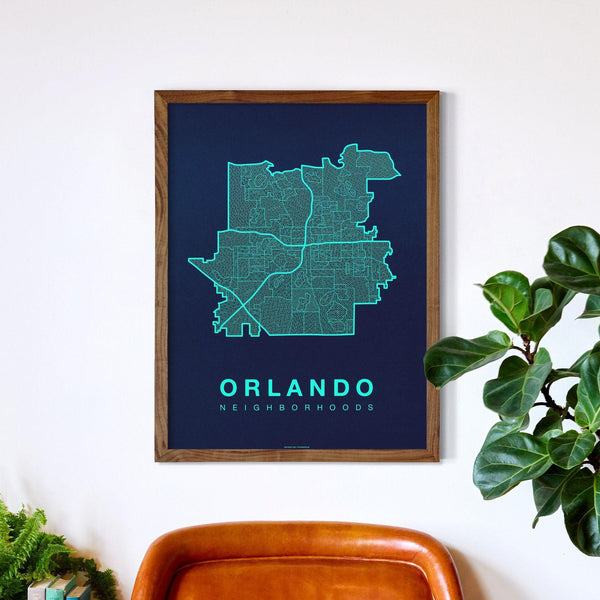 Orlando Neighborhood Map Poster, Orlando City Map Art Print