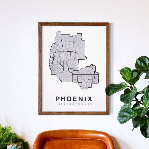 Phoenix Neighborhood Map Poster, Phoenix City Map Art Print