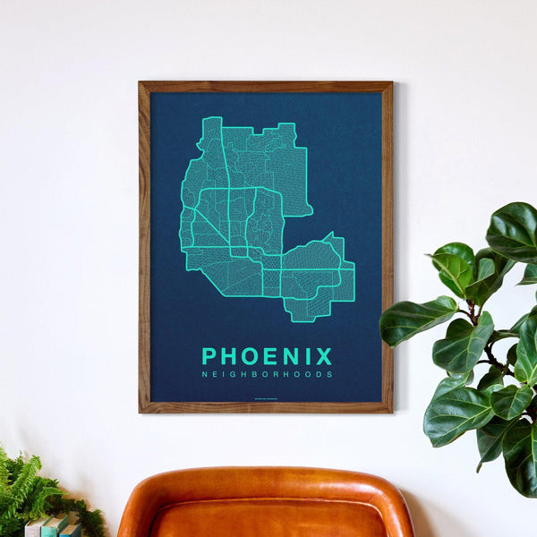Phoenix Neighborhood Map Poster, Phoenix City Map Art Print