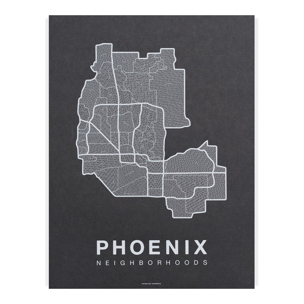 Phoenix Neighborhood Map Poster, Phoenix City Map Art Print