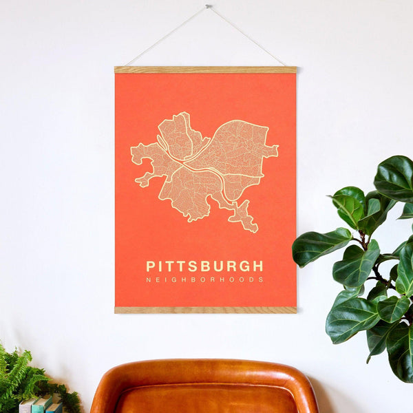 Pittsburgh Neighborhood Map Poster, Pittsburgh City Map Art Print