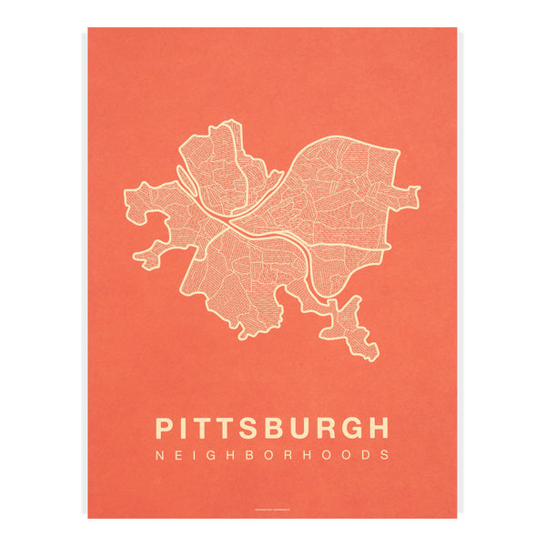 Pittsburgh Neighborhood Map Poster, Pittsburgh City Map Art Print