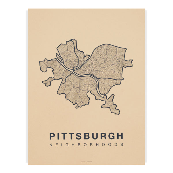 Pittsburgh Neighborhood Map Poster, Pittsburgh City Map Art Print