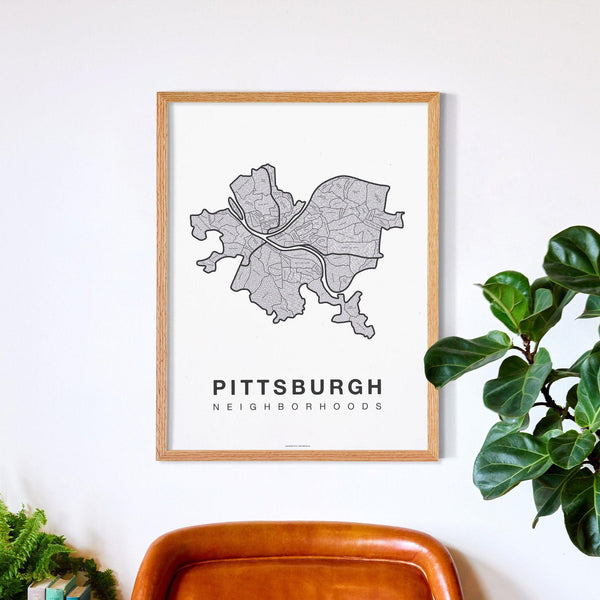 Pittsburgh Neighborhood Map Poster, Pittsburgh City Map Art Print