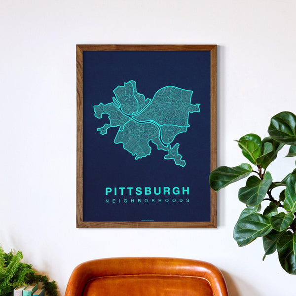 Pittsburgh Neighborhood Map Poster, Pittsburgh City Map Art Print