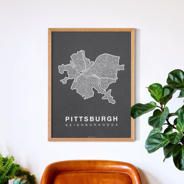 Pittsburgh Neighborhood Map Poster, Pittsburgh City Map Art Print
