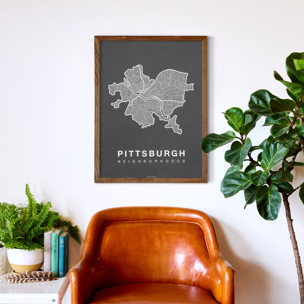 Pittsburgh Neighborhood Map Poster, Pittsburgh City Map Art Print