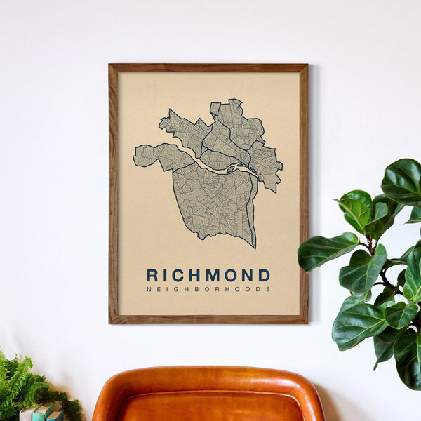 Richmond Neighborhood Map Poster, Richmond City Map Art Print