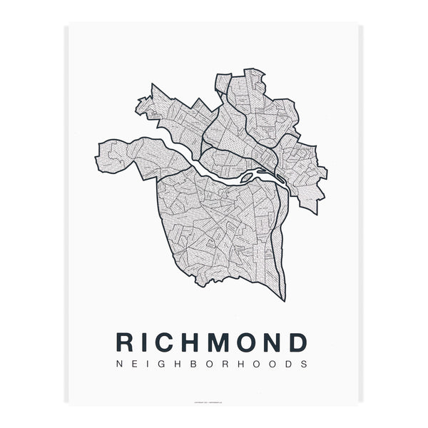 Richmond Neighborhood Map Poster, Richmond City Map Art Print