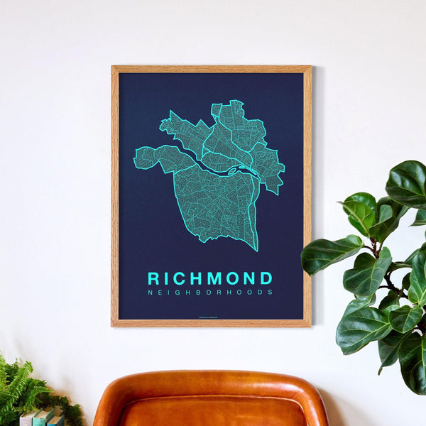 Richmond Neighborhood Map Poster, Richmond City Map Art Print