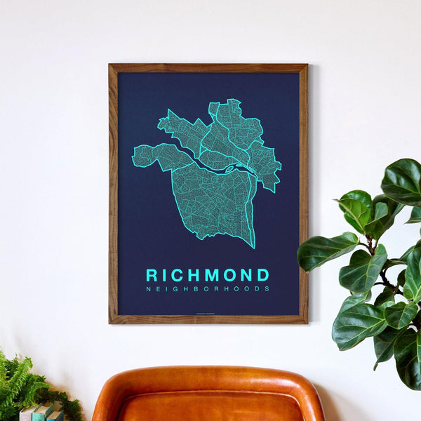Richmond Neighborhood Map Poster, Richmond City Map Art Print