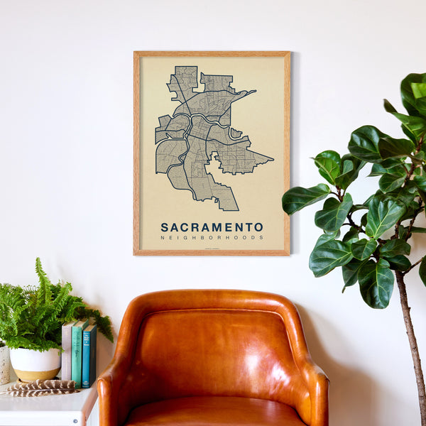 Sacramento Neighborhood Map Poster, Sacramento City Map Art Print