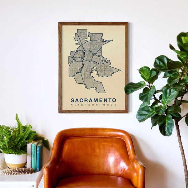 Sacramento Neighborhood Map Poster, Sacramento City Map Art Print