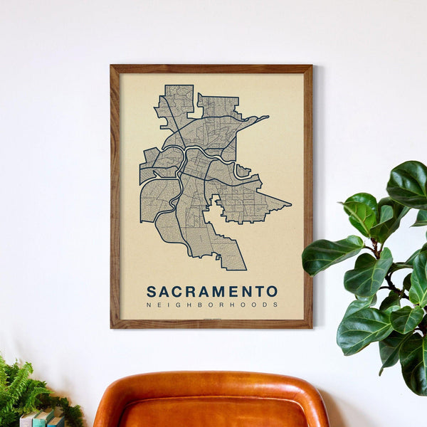 Sacramento Neighborhood Map Poster, Sacramento City Map Art Print