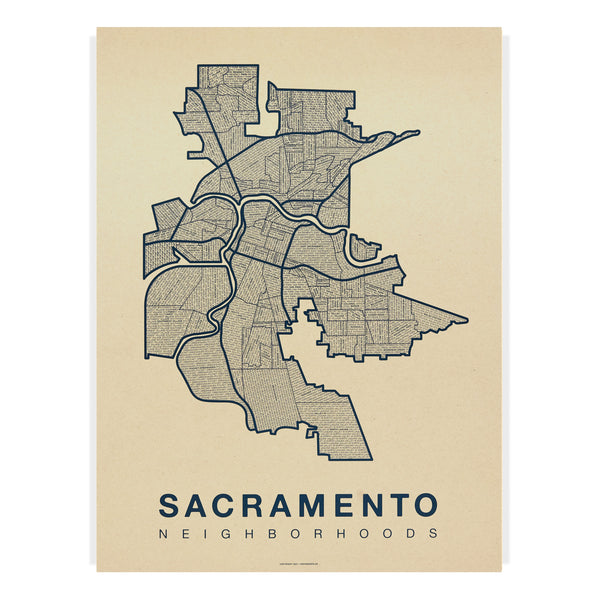 Sacramento Neighborhood Map Poster, Sacramento City Map Art Print