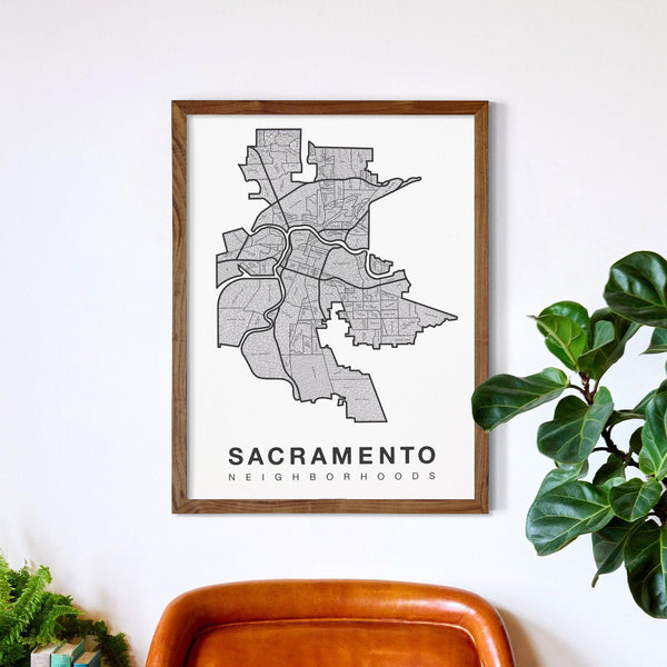 Sacramento Neighborhood Map Poster, Sacramento City Map Art Print
