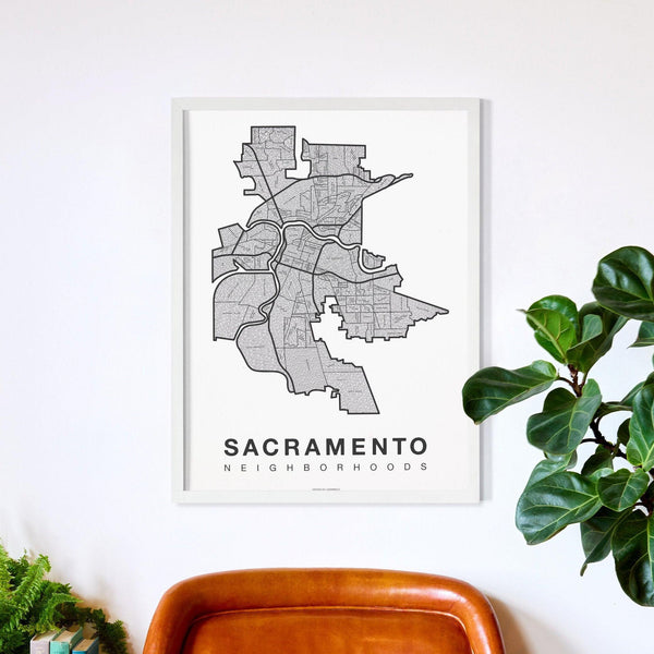 Sacramento Neighborhood Map Poster, Sacramento City Map Art Print