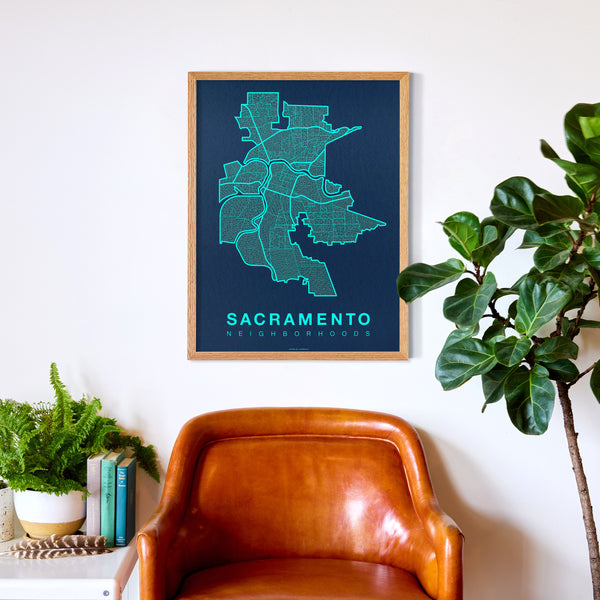Sacramento Neighborhood Map Poster, Sacramento City Map Art Print