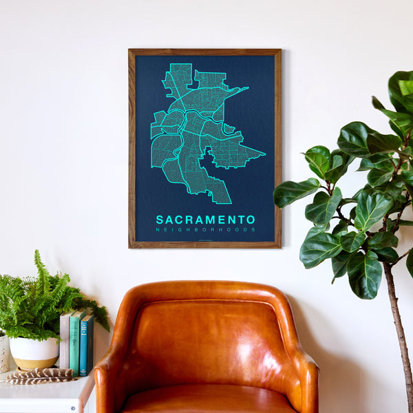 Sacramento Neighborhood Map Poster, Sacramento City Map Art Print
