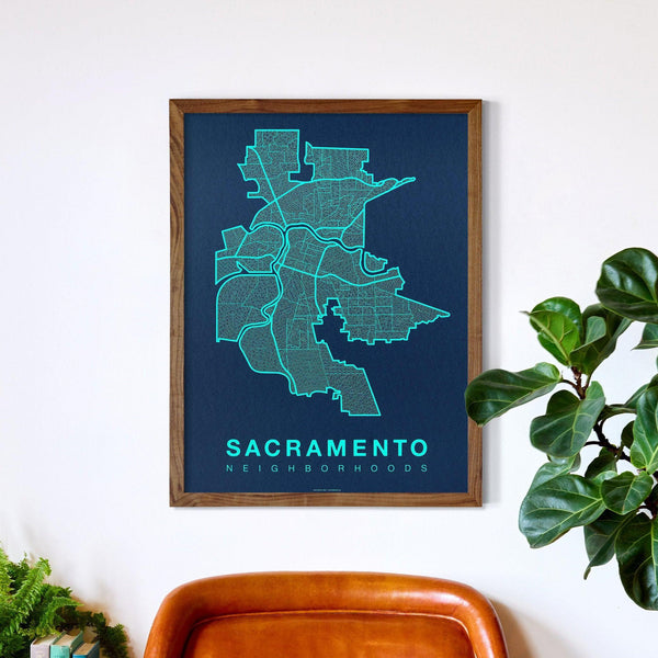 Sacramento Neighborhood Map Poster, Sacramento City Map Art Print