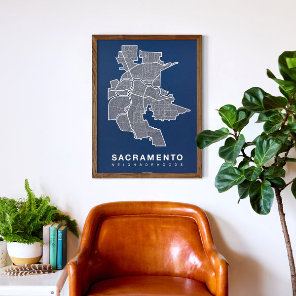 Sacramento Neighborhood Map Poster, Sacramento City Map Art Print