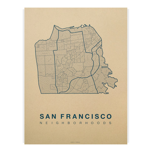 San Francisco Neighborhood Map Poster, San Francisco City Map Art Print