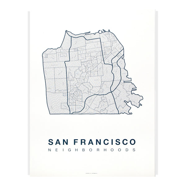 San Francisco Neighborhood Map Poster, San Francisco City Map Art Print
