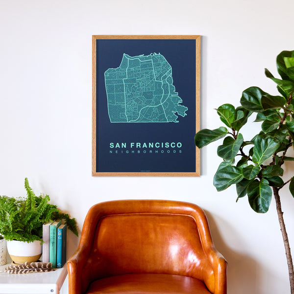 San Francisco Neighborhood Map Poster, San Francisco City Map Art Print