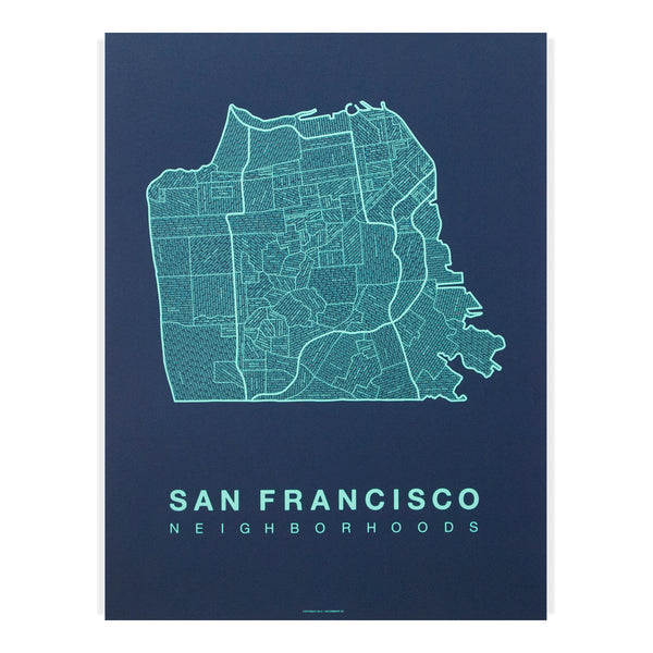 San Francisco Neighborhood Map Poster, San Francisco City Map Art Print