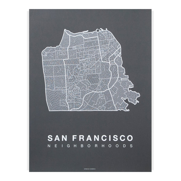 San Francisco Neighborhood Map Poster, San Francisco City Map Art Print