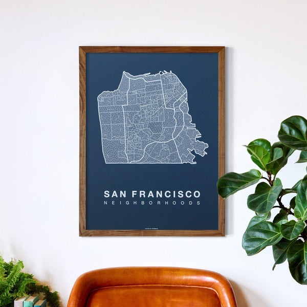 San Francisco Neighborhood Map Poster, San Francisco City Map Art Print
