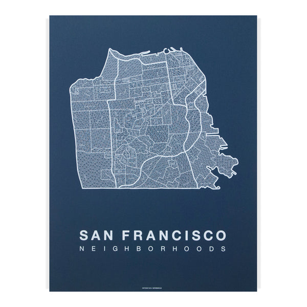 San Francisco Neighborhood Map Poster, San Francisco City Map Art Print