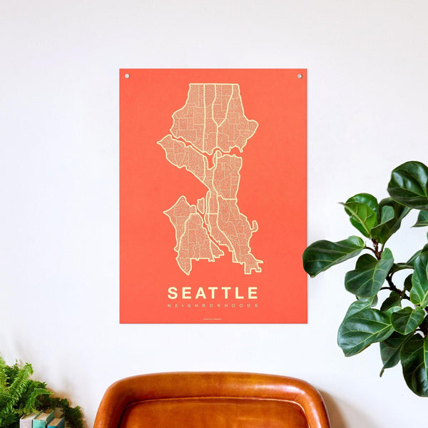 Seattle Neighborhood Map Poster, Seattle City Map Art Print