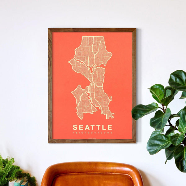 Seattle Neighborhood Map Poster, Seattle City Map Art Print
