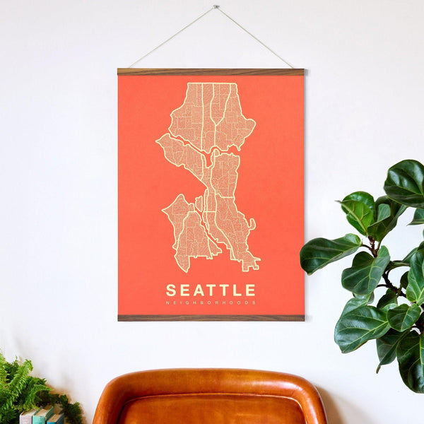 Seattle Neighborhood Map Poster, Seattle City Map Art Print